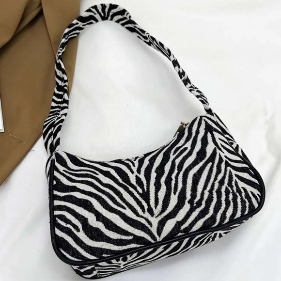 Handbags - Zebra Print Shoulder Bag with Gold Zipper Hardware | NWT